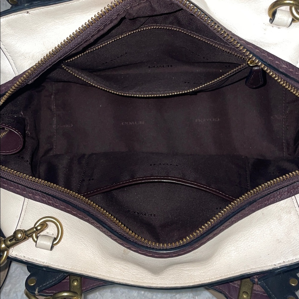 Coach Dreamer 29 Scalloped Stud Rivets Tri-tone Colorblock Leather Satchel Bag - Picture 15 of 17